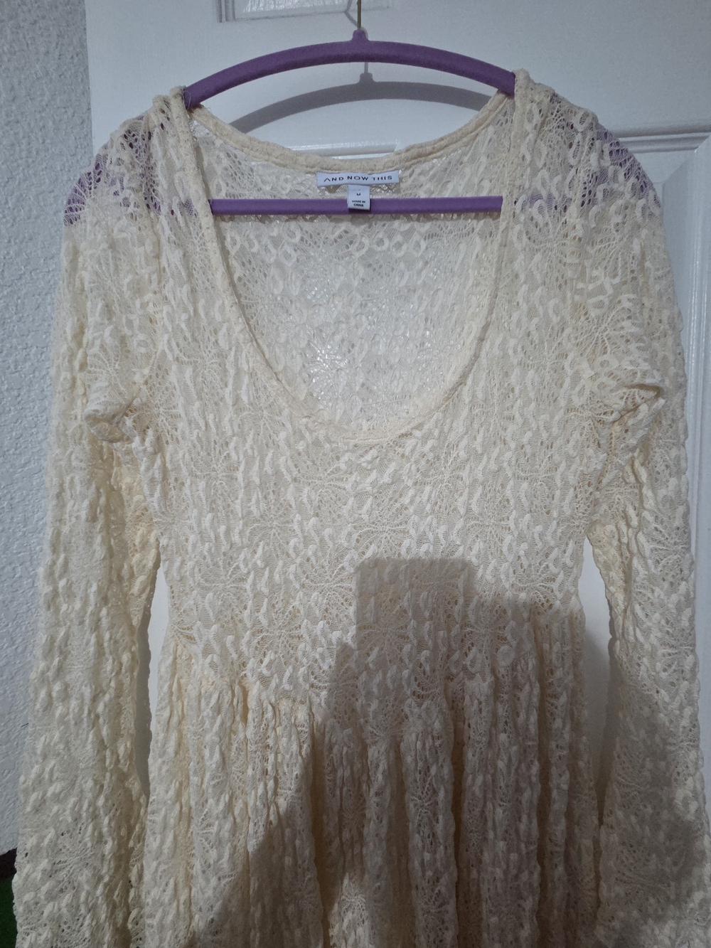 Boho Cream Lace Maxi Dress with Long Sleeves. Size M - Picture 5 of 8